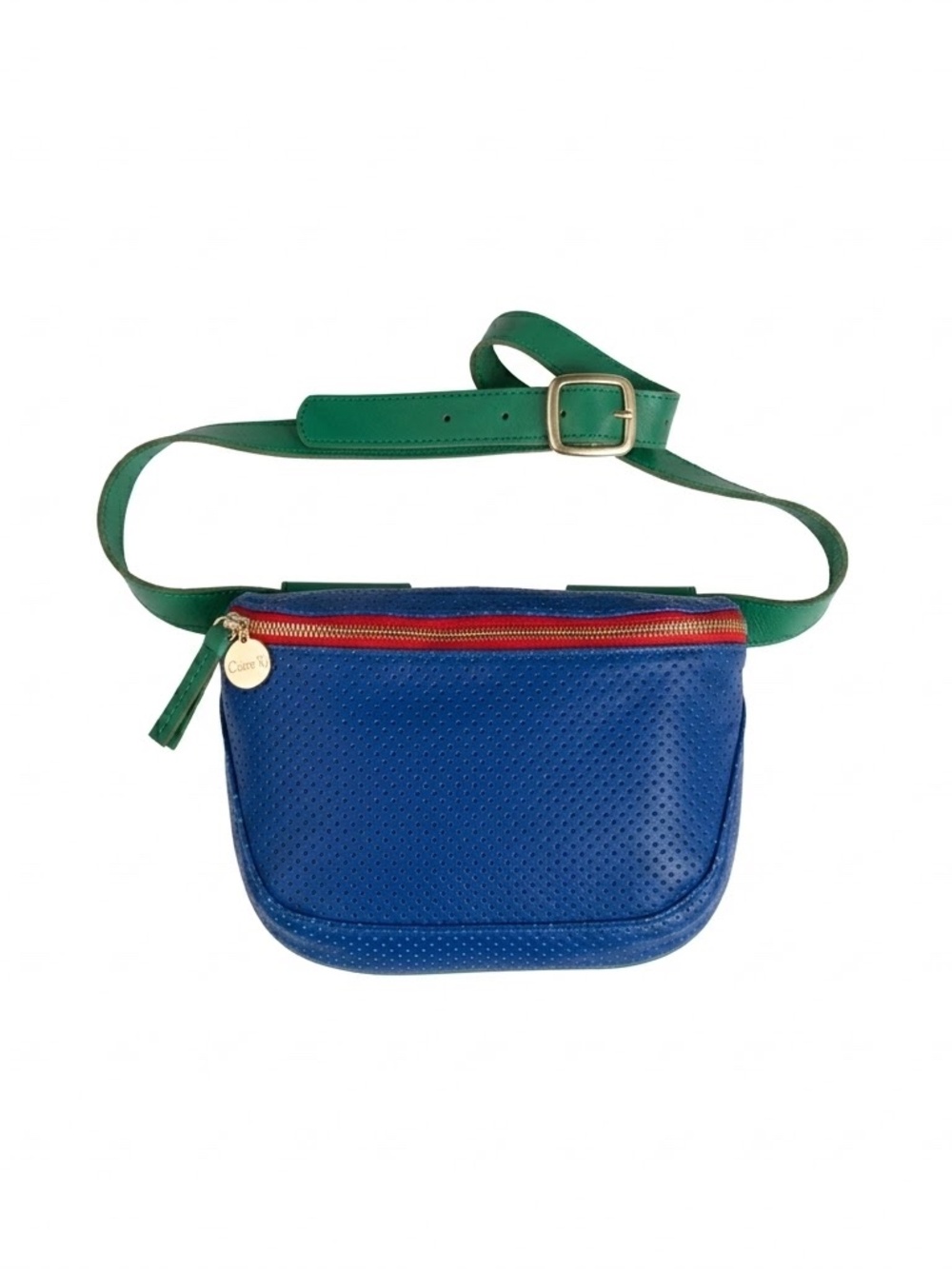 Clare V. Perforated Leather Fanny Pack Belt Bag in Royal Blue